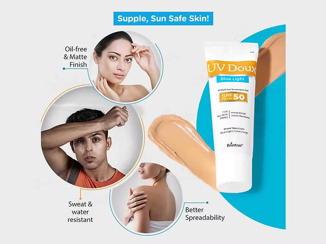 UV Doux Blue Light Anhydrous Sunscreen Gel SPF 50 PA+++ 50Gm