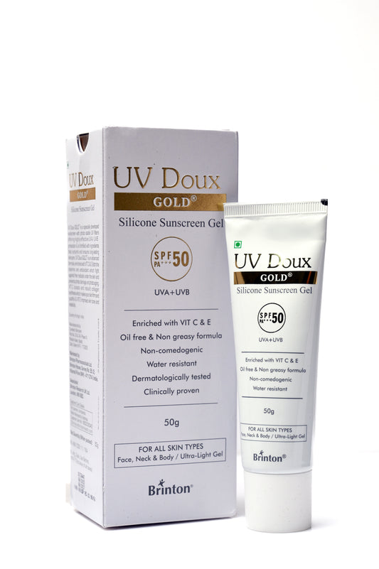 UV Doux Gold Silicone Sunscreen Gel SPF 50 PA+++ 50Gm