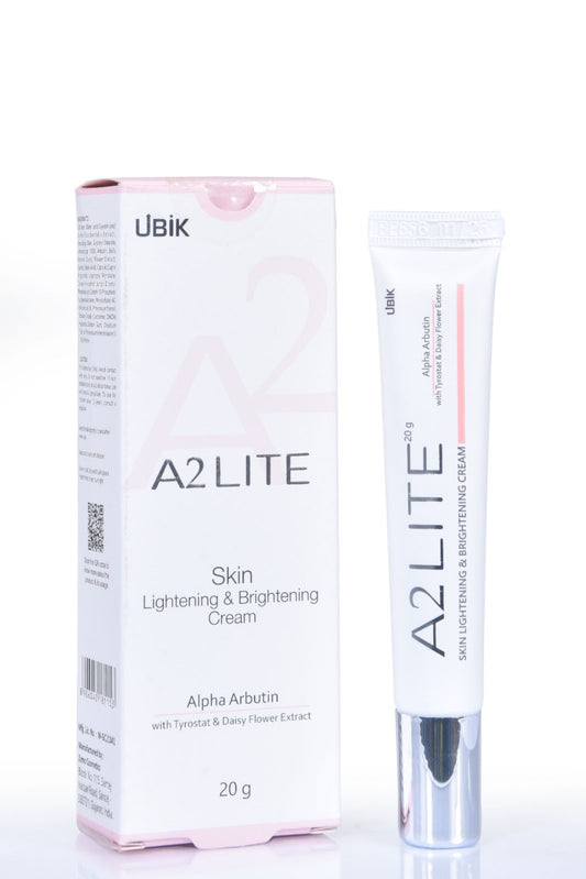 A2LITE skin lightening and brightening cream with packaging on a white background